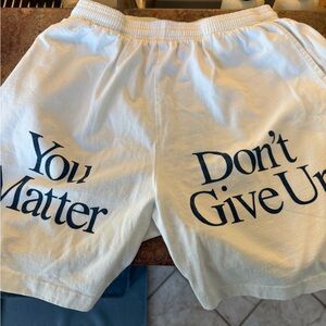 White Athletic Shorts with Motivational Print